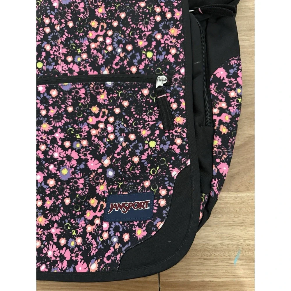 JanSport Messenger Laptop Bag Floral Pink Black Shoulder School Book Travel 15